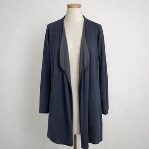 J. Jill Womens Navy Blue Charcoal Grey Open Front Duster Cardigan Sweater Size M